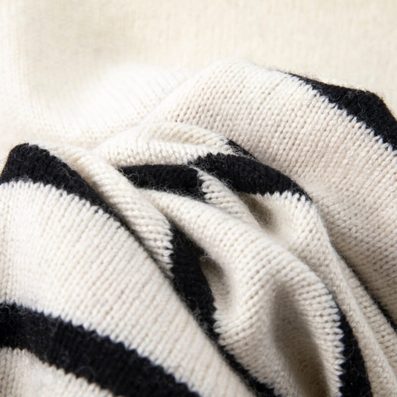 Striped Turtleneck Cashmere Women's Sweater-ABB05stri - 图片 10