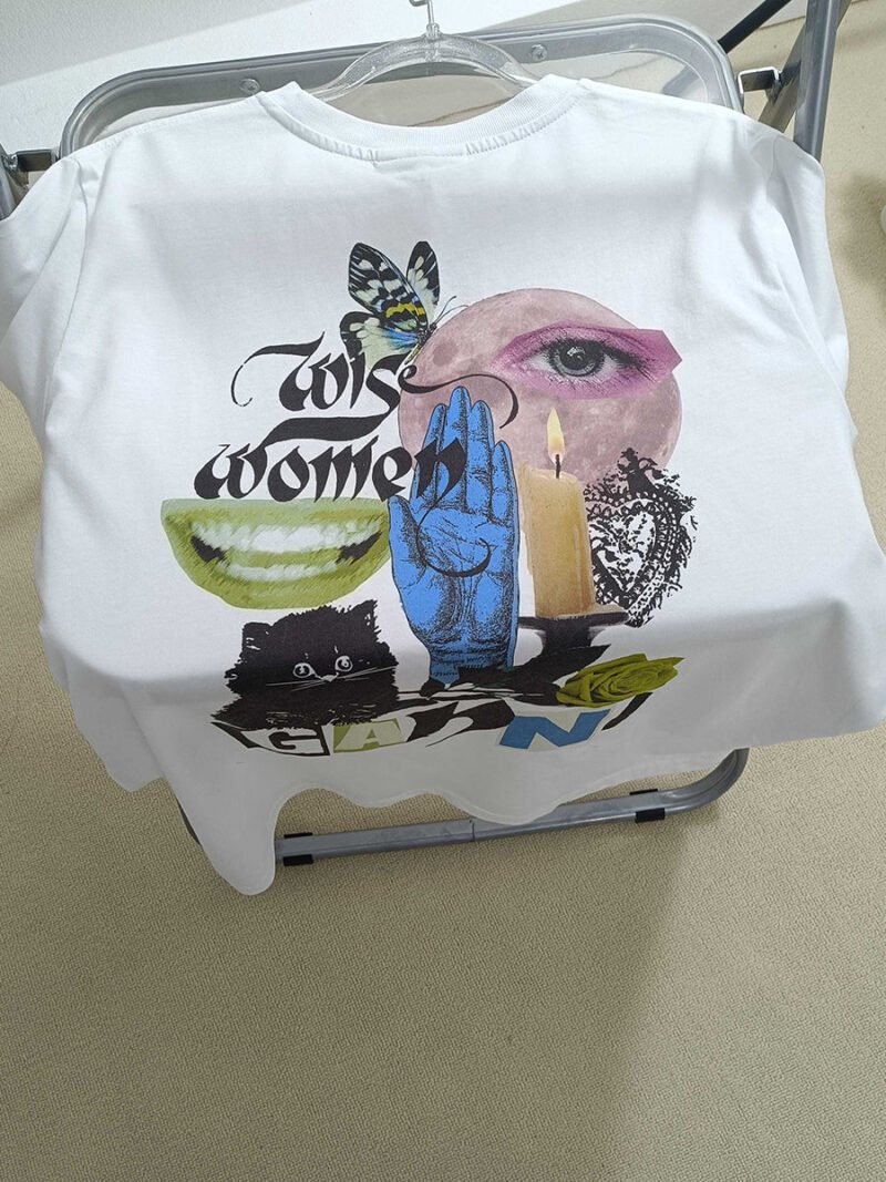Graphic Print Letter White T-shirt Women Summer Crew Neck Short Sleeve Casual Tops Tees-GN15 - 图片 4