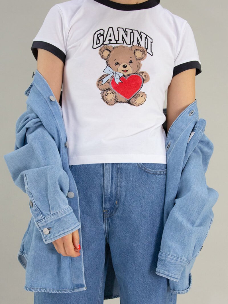 Bear Graphic Printed Letter Cotton Slim Short Sleeve T-shirts Women-GN04 - 图片 2