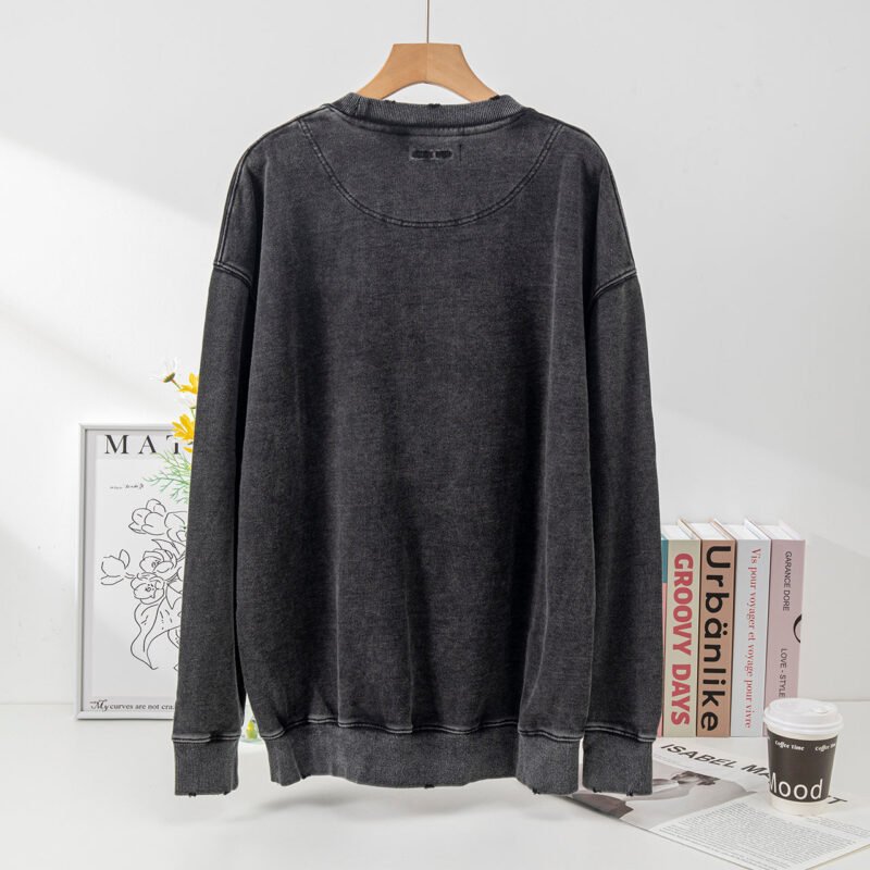 Autumn and Winter Classic BING Letter Print Washed Dyed Fried Color Fleece Loose Purple Sweatshirt-ABS2421PP - 图片 17