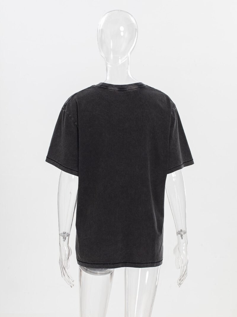 2025 Classic Letter Printed Washed Distressed Women's Short Sleeve T-shirt-ABC03BK - 图片 7