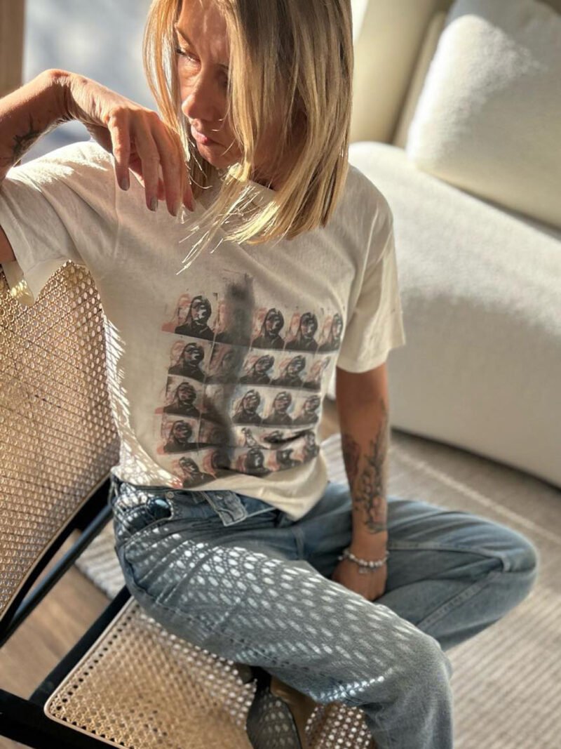 Summer Girls Portrait Film Print Cotton Round Neck Women's Short-sleeved T-shirt-ABT43WT