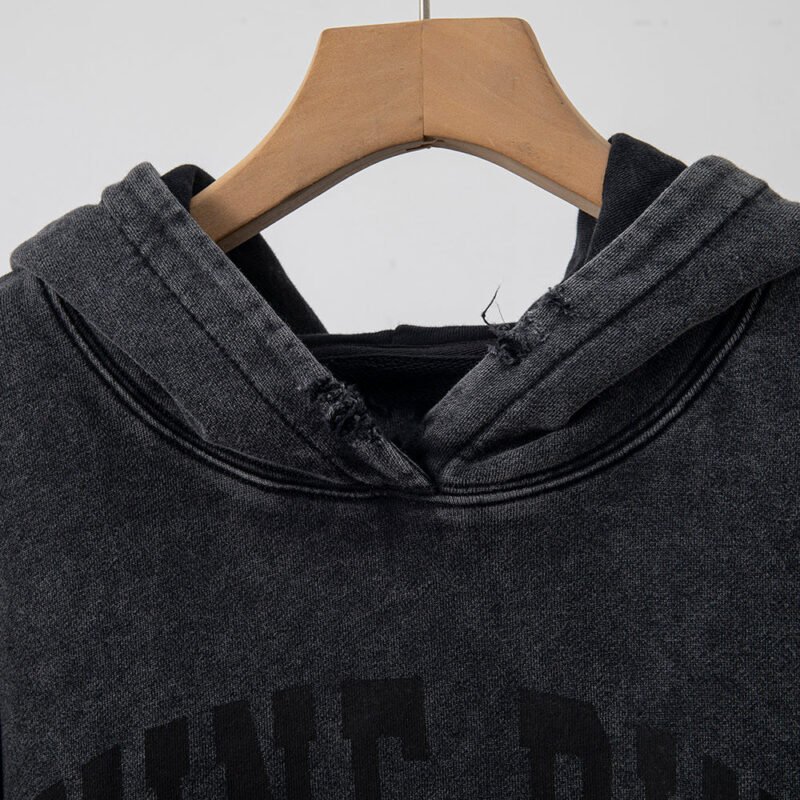 Green Classic Letter Print Washed Color Fried Snowflake Loose Hooded Sweatshirt-ABS2405GN - 图片 17