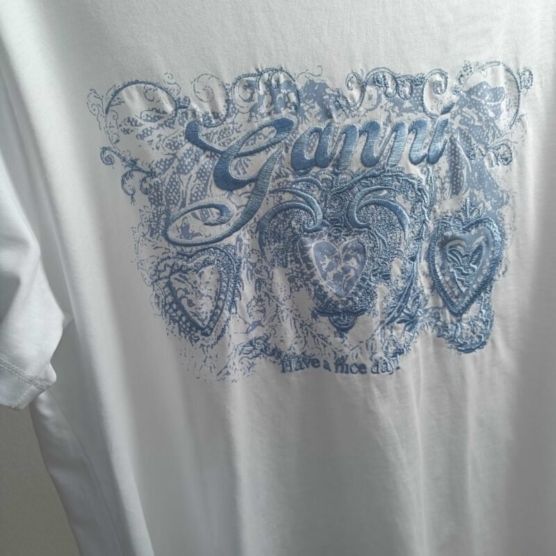 Letter Embroidery Graphic Printed White Cotton T-shirt Women-GN14 - 图片 10