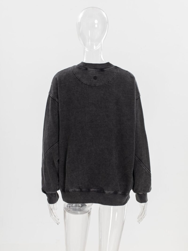 Autumn and Winter White Eagle Print Fried Color Washed Black and Gray Distressed Women's Sweatshirt-ABS2479BK - 图片 6