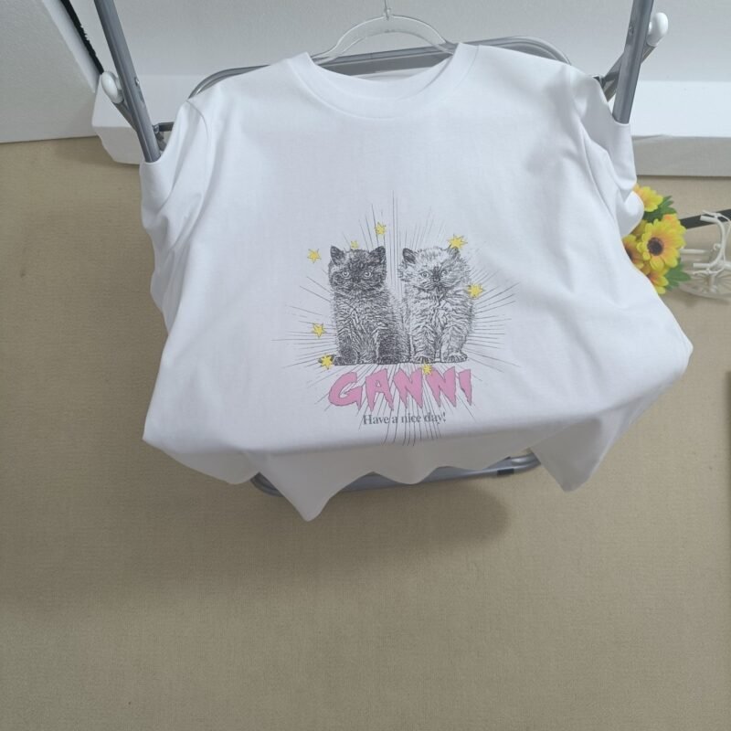 Cats Graphic Printed Letter White T-shirt Women Crew Neck Cotton Fashion Casual Cozy Tops T-shirts-GN11 - 图片 9