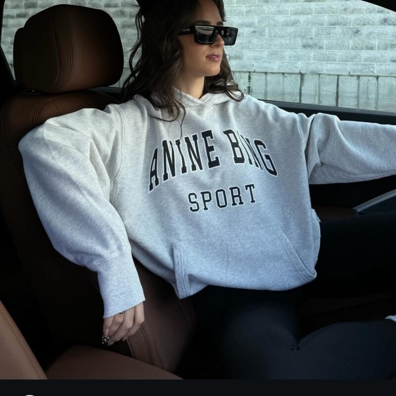 Autumn and Winter Front Printed White Edge Classic Letter Print Sports Women's Hooded Fleece Sweatshirt-ABS2486GY