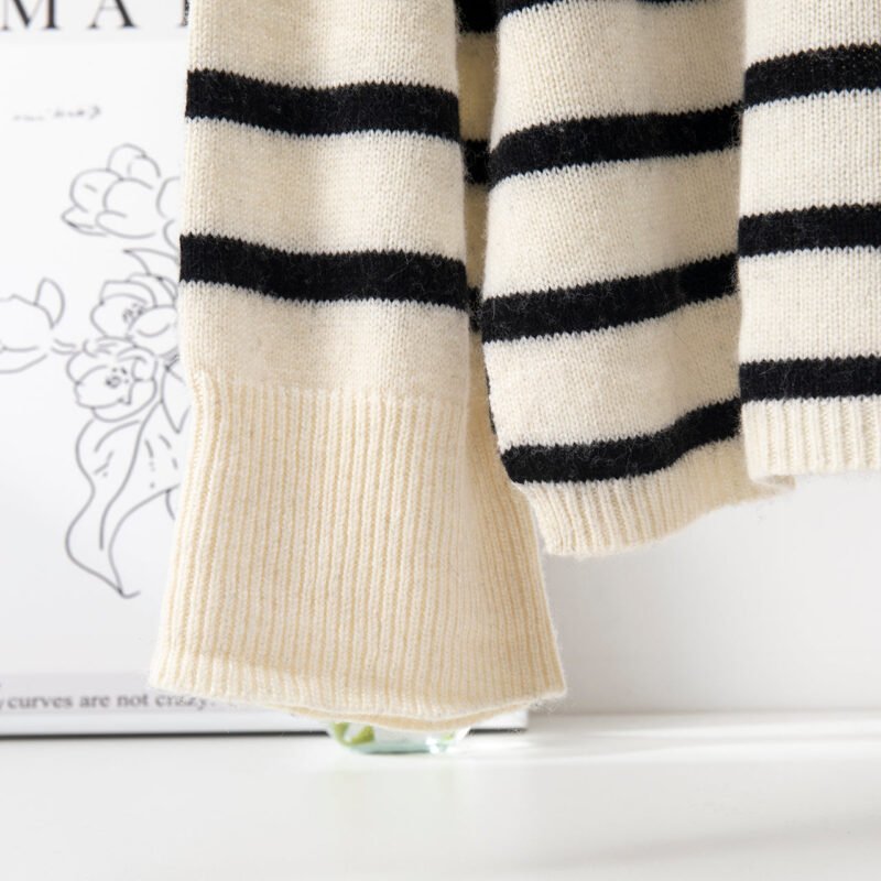 Striped Turtleneck Cashmere Women's Sweater-ABB05stri - 图片 5