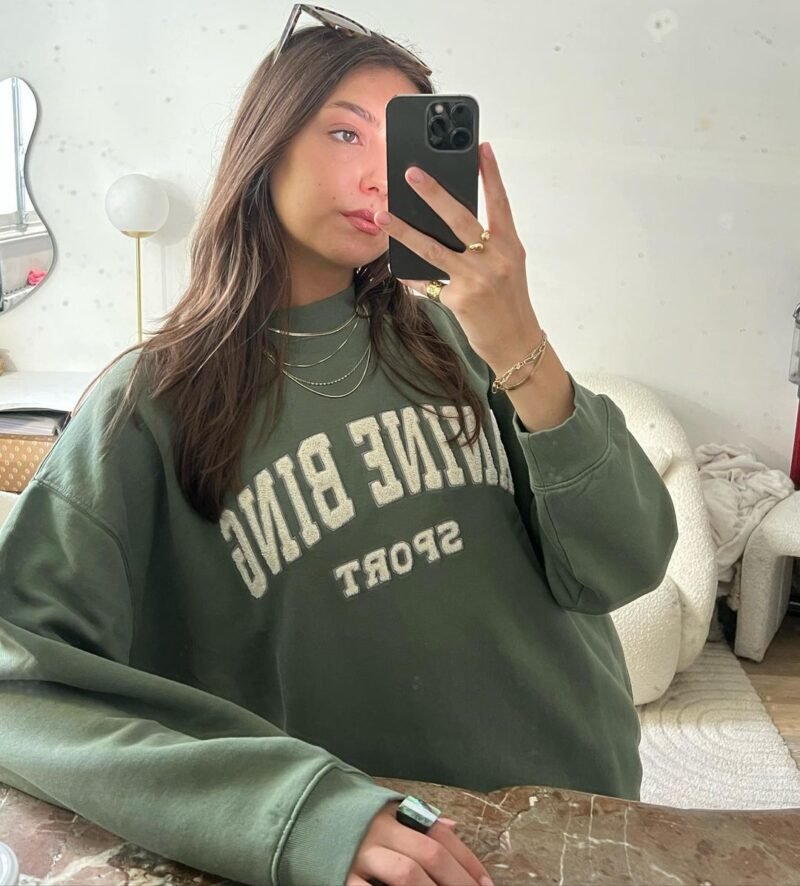 Letter Embroidery Loose Light Blue Cotton Fleece Women's Sweatshirt Long Sleeve Round Neck Pullover-ABS2480BL - 图片 10