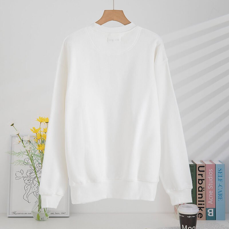 Letter Classic Fleece Women's Long Sleeve Crewneck White Sweatshirt-ABS2450WT - 图片 3