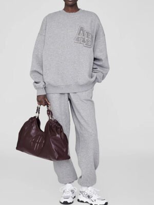 Embroidered Letters Grey Velvet Women's Sports Suit -ABS2508GY