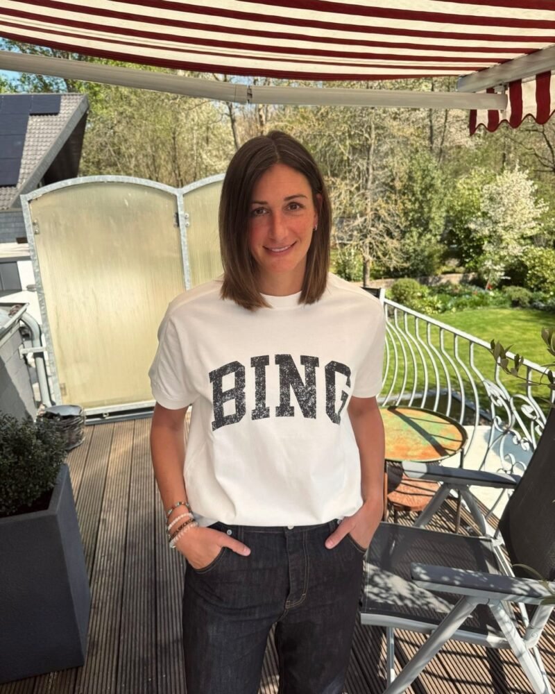 White Cotton with BING Lettering Women's Short-sleeved T-shirt-ABC16WT - 图片 2