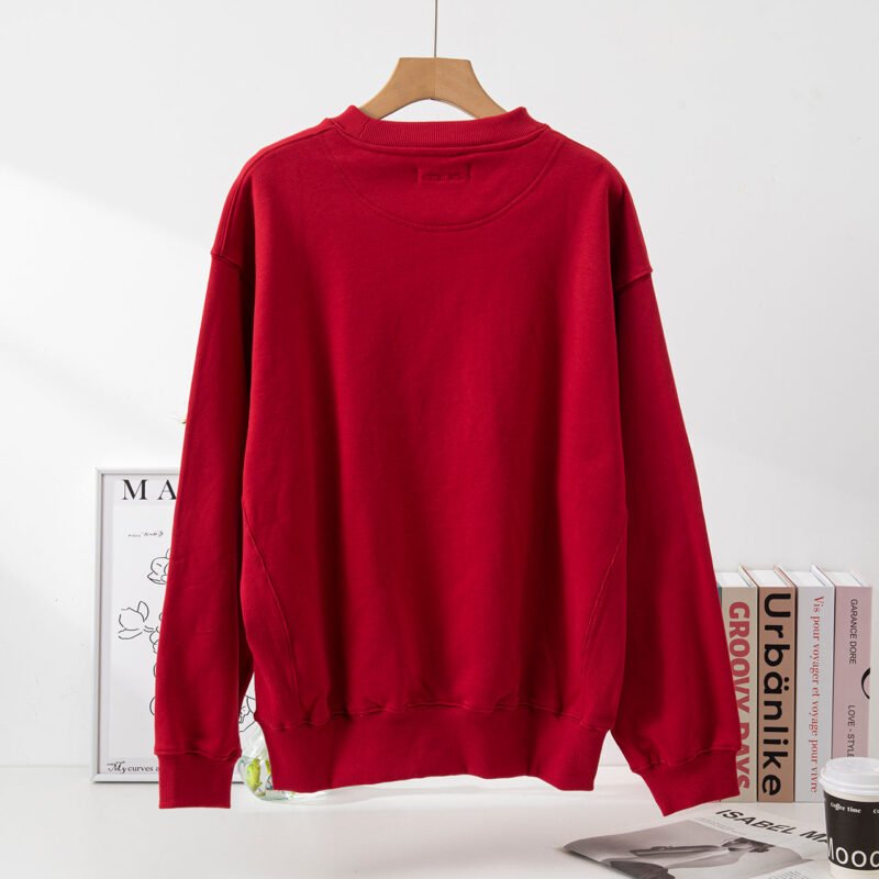 Classic Letter Print Lining Loose Red Women's Sweatshirtr-ABS2423RED - 图片 9