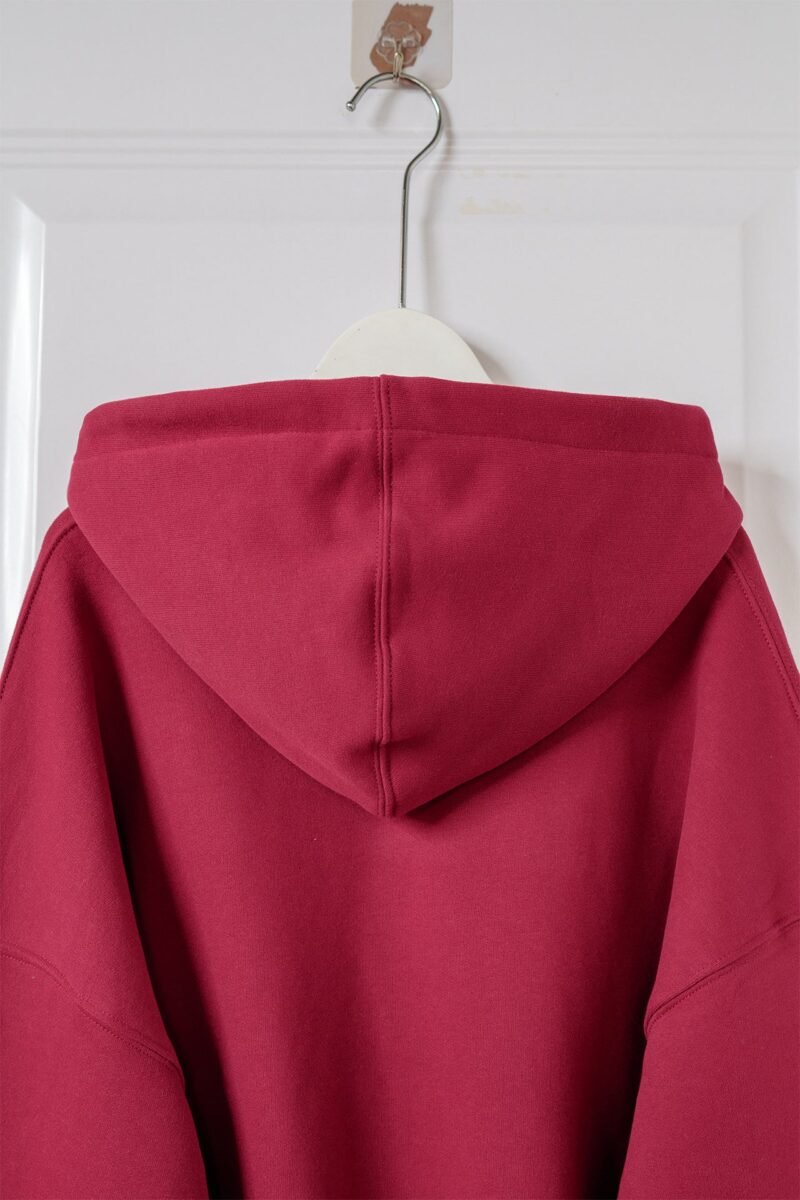 Burgundy Classic Letter Embroidered Fleece Women's Hoodie-ABS2509RD - 图片 9