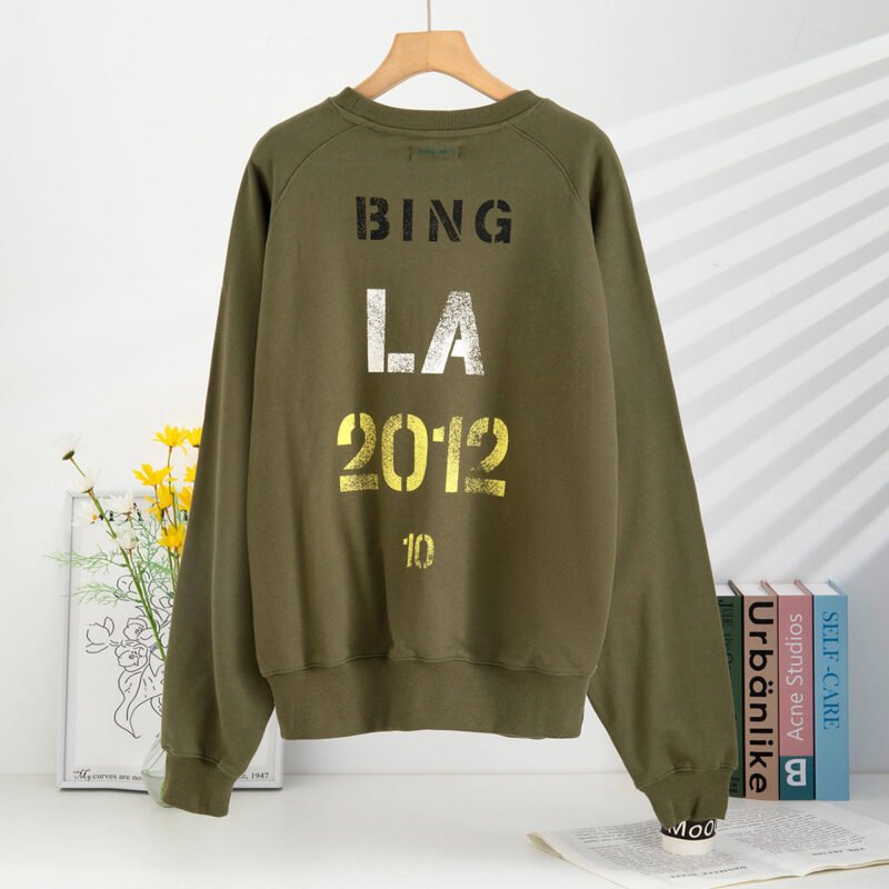 Army Green Letter Print Loose Fleece Women's Sweatshirt-ABS2457GN - 图片 3