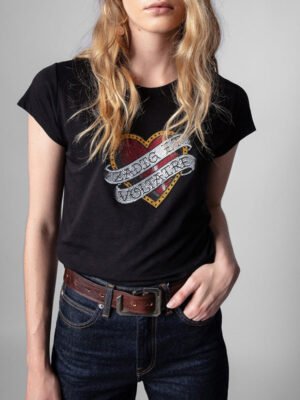 Diamonds Letter Love Print Women's Cotton Round Neck Black Short-sleeve T-shirt DH-ZV-15