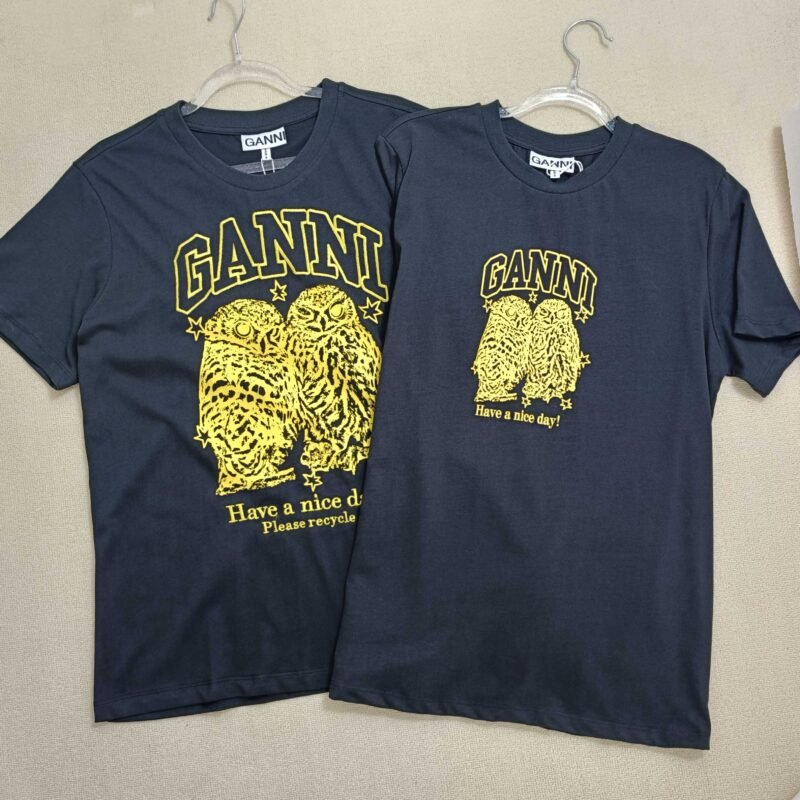 Animal Printed Letter Embroidery T-shirt Women Crew Neck Cotton Vintage Casual Black Short Sleeve T-shirts-GN13 - 图片 4