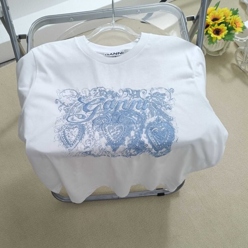 Letter Embroidery Graphic Printed White Cotton T-shirt Women-GN14 - 图片 6