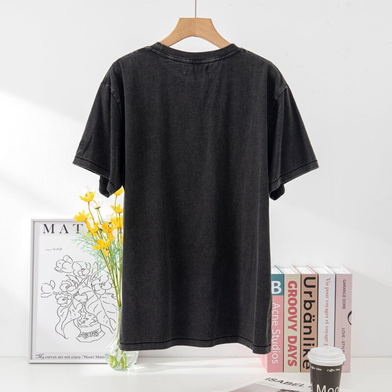 Eagle Print Washed Women's Black Short Sleeve T-Shirt-ABT07BK - 图片 3