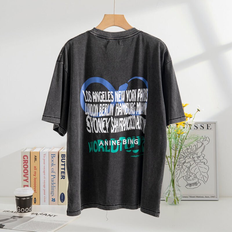 Snake Letters Printed Washed Women's Short Sleeve T-Shirt-ABT39BK - 图片 3