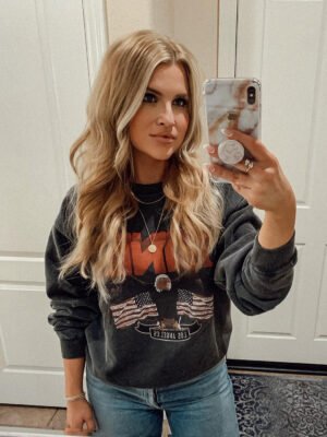 Autumn and Winter Classic Eagle White Ink Digital Print Fried Snowflake Washed Fried Color Sweater for Women-ABS2425BK