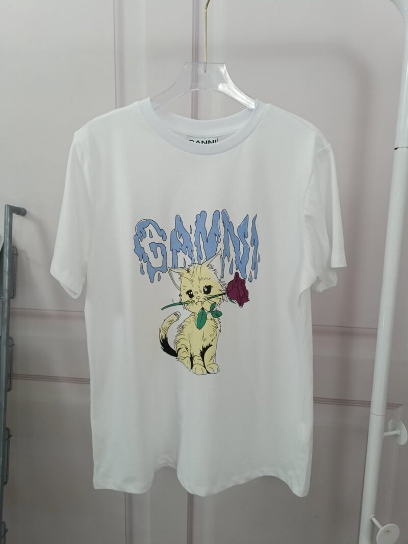 Rabbit Printed White Cotton Letter O-neck Short Sleeve T-shirt-GN22 - 图片 11