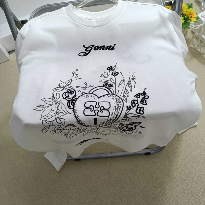 White Letter Embroidery Knot Printed Cotton Long Sleeve T-shirt Women-GN29 - 图片 6