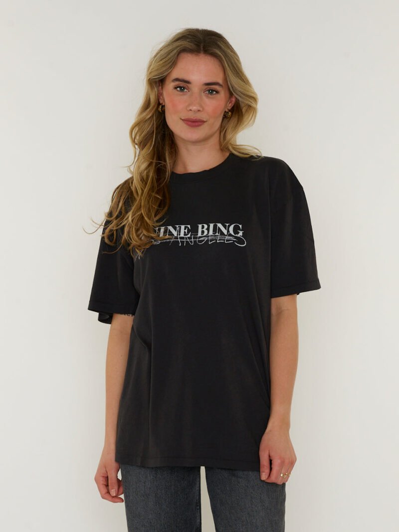 Letter Printed Washed Black and Gray Distressed Women's Short Sleeve T-Shirt-ABT49BK - 图片 2