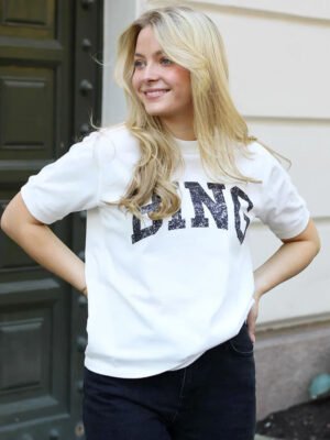 White Cotton with BING Lettering Women's Short-sleeved T-shirt-ABC16WT