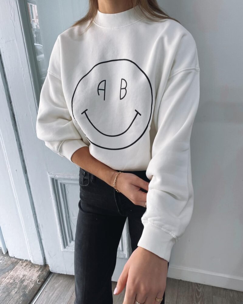 Smiley Face Printed Fleece Crew Neck Women's Plush Sweatshirt-ABS2441W