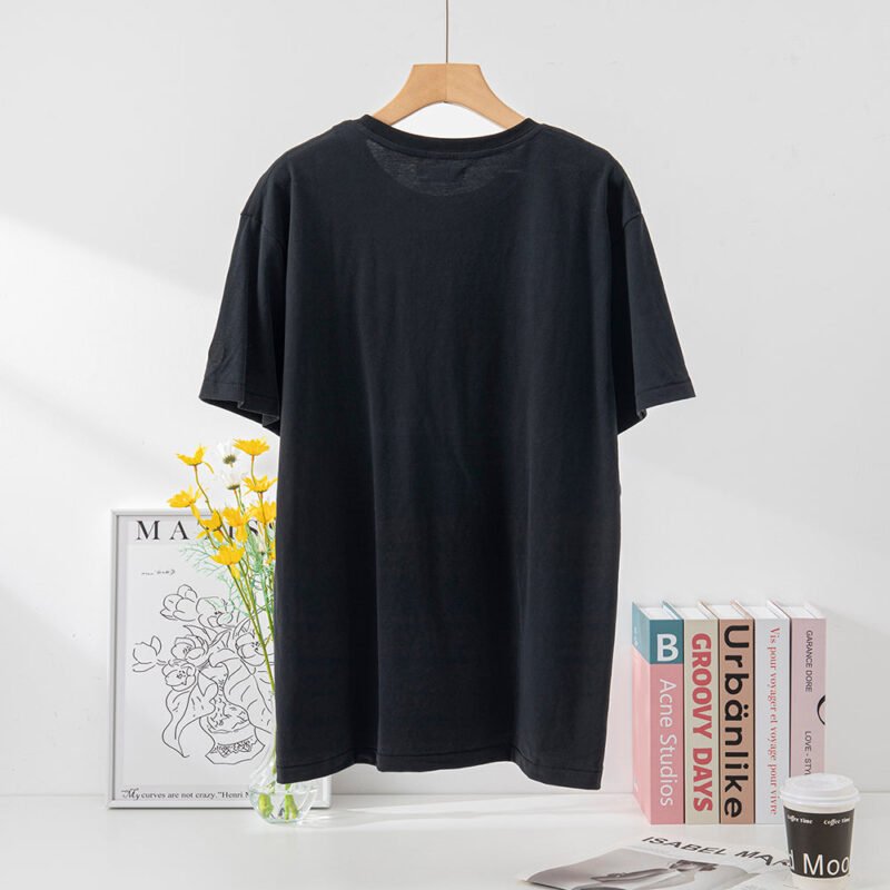 Black London Letter Print Sleeve Logo Embroidery Cotton Women's Short-sleeved T-shirt-ABT08BK - 图片 3