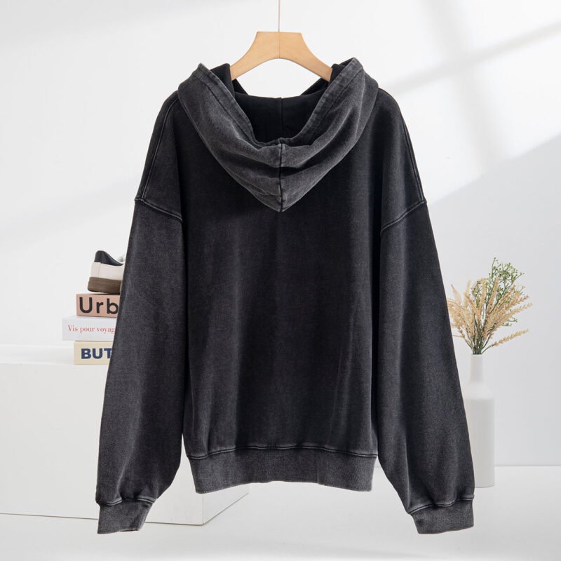 Autumn and Winter Classic Style Distressed Eagle Color Washed Snowflake Women's Hooded Sweatshirt-ABS2444BK - 图片 11