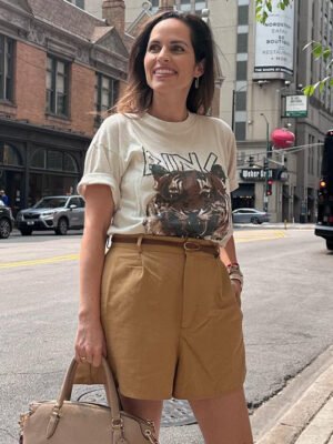 LBeige Tiger Head Print Distressed Washed Snowflake Short-sleeved T-shirt for Women-ABT04WT