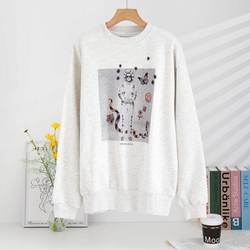 Letter Print Snake Butterfly Bee Fleece Women's Sweatshirt-ABS2458GY - 图片 2
