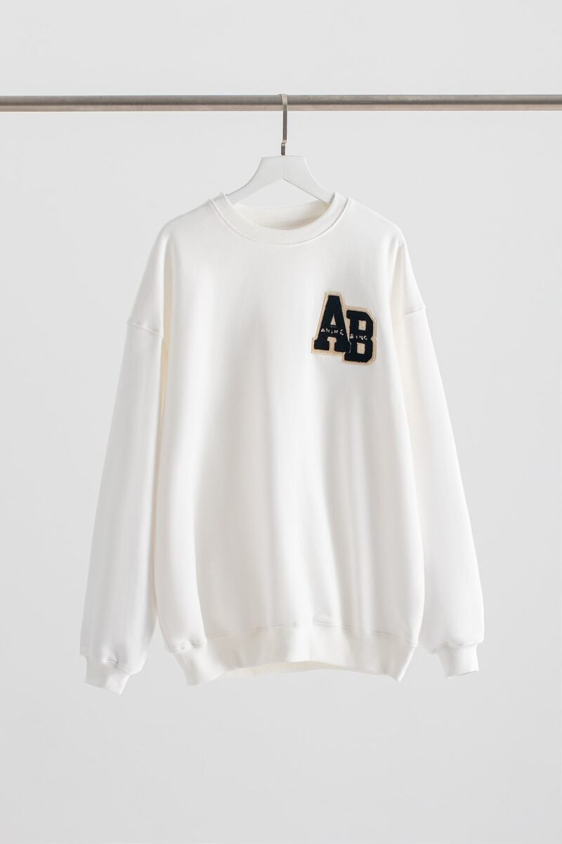 White Towel Embroidery Applique Embroidered Letters Distressed Washed Color Women's Sweatshirt-ABS2481WT - 图片 21