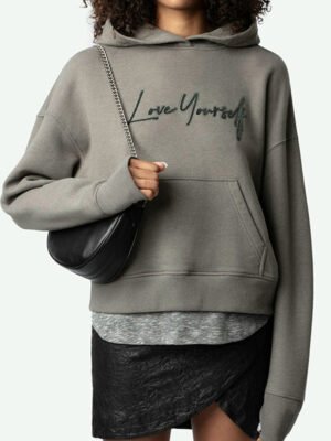 Letter Flocking Rhinestone Fleece Cotton Women's Hooded Sweatshirt-DH-ZV-89