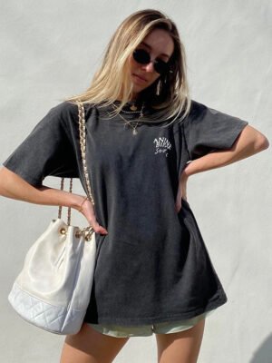 Graffiti Letter Print Loose Distressed Washed Women's Short-sleeved T-shirt-ABC05BK