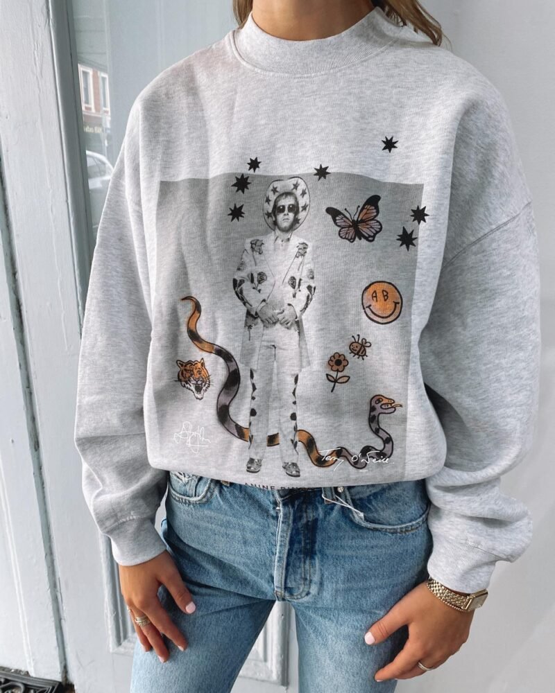 Letter Print Snake Butterfly Bee Fleece Women's Sweatshirt-ABS2458GY