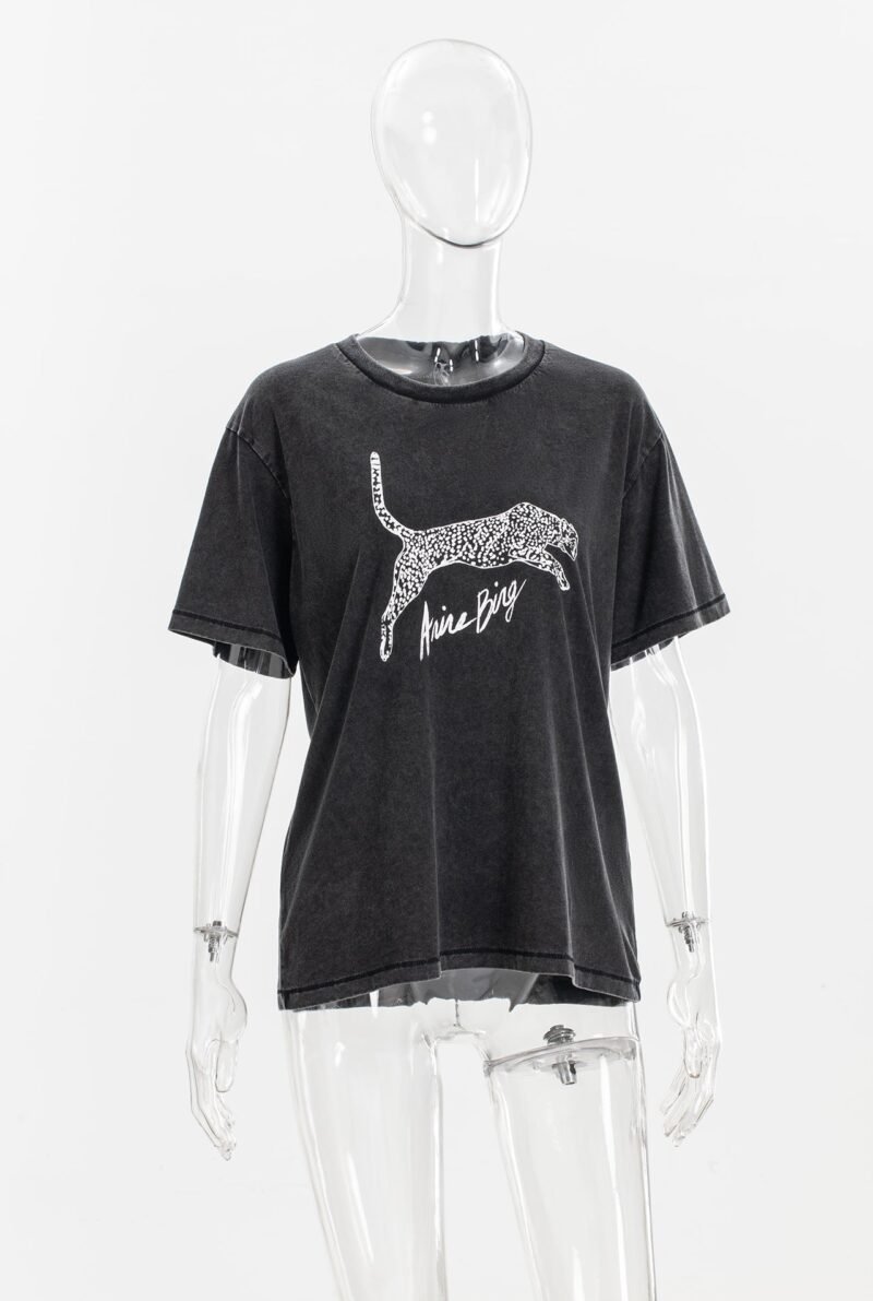 White Leopard Letter Print Black and Gray Women's Short-sleeved T-shirt-ABT47BKS - 图片 4