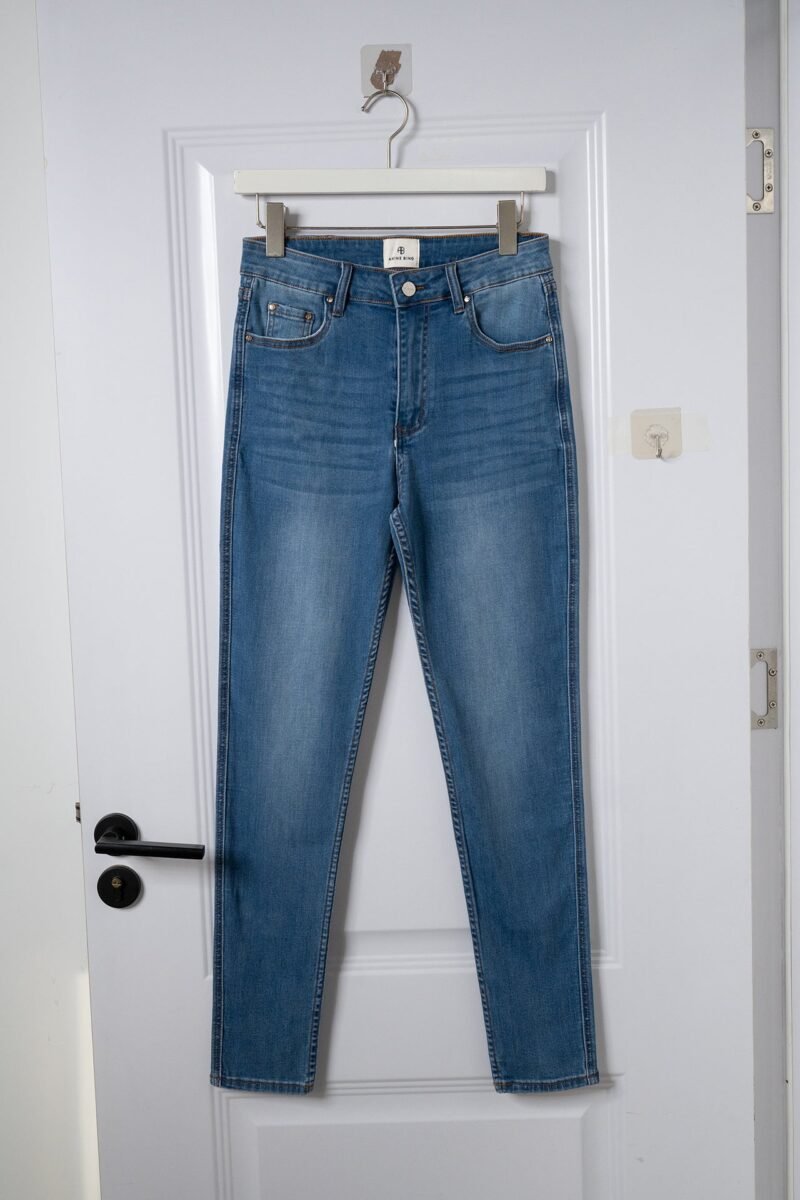 Mid-rise Washed Blue Stretch Women's Jeans Trousers-ABP3018BL - 图片 2