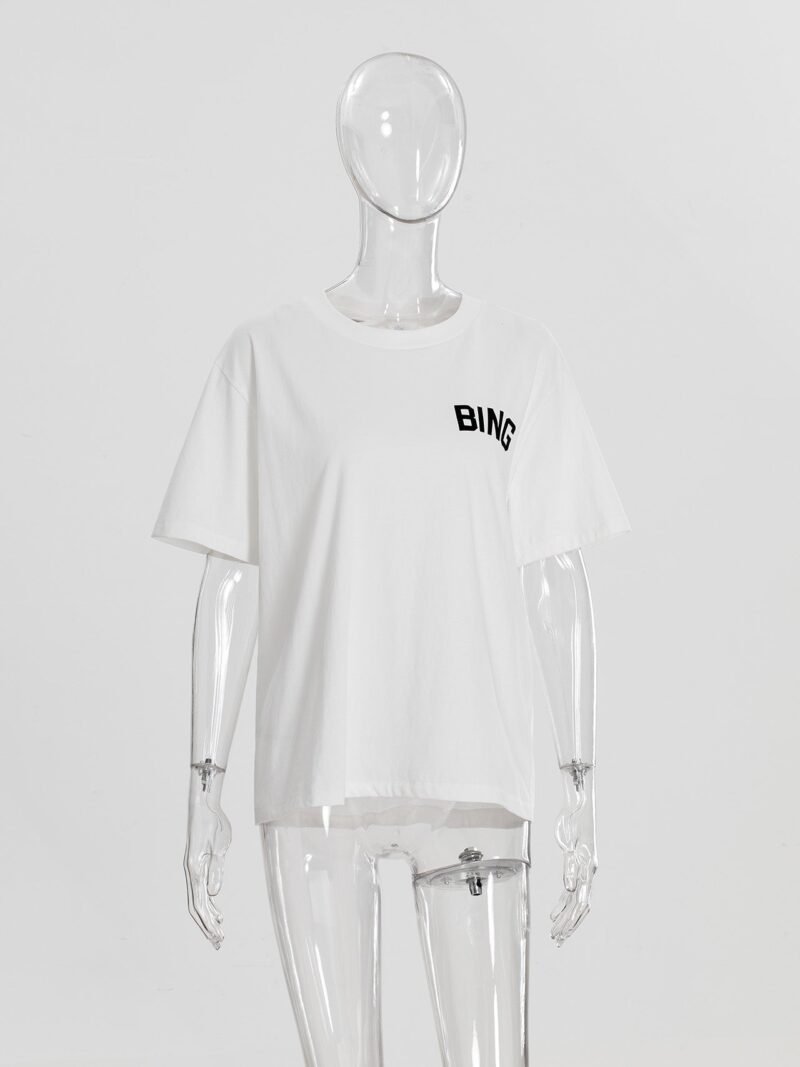 Summer Letter BING Back Star Print Cotton White Women's Short-sleeved T-shirt-ABT50WT - 图片 5