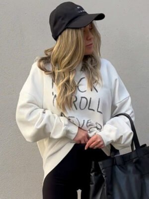 Graffiti Letters Print Loose Fleece Women's Crew Neck Sweatshirt-ABS2475WT