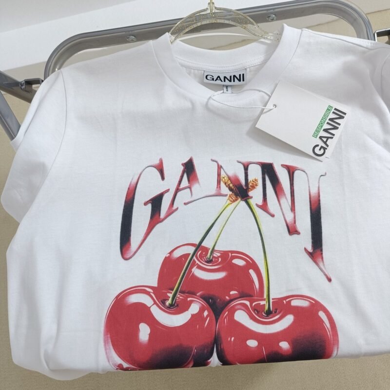 Cherry Print Letter Black Cotton T-shirt Women Summer O-neck Casual Fashion T-shirts-GN07 - 图片 14