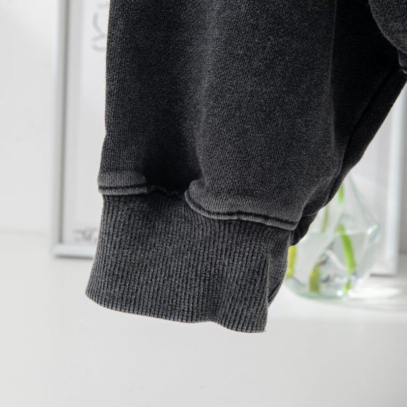 Autumn and Winter Black and Gray Classic Round Neck Letter Printing Fried Color Washing and Distressed Women's Sweatshirt -ABS2432BK - 图片 11