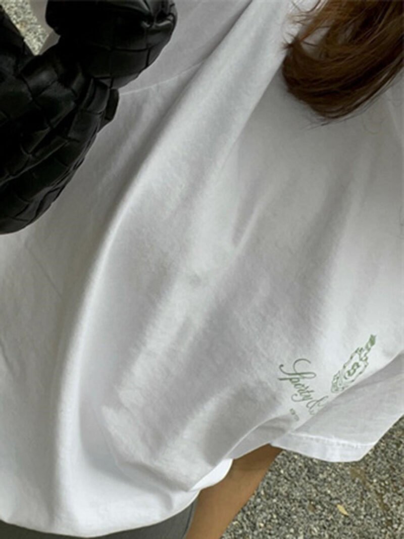 Logo Letter Print White Cotton Women's Short Sleeve T-shirt-GN44 - 图片 2