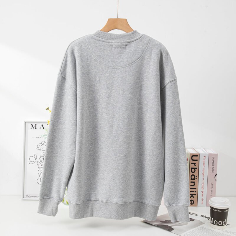 Grey Classic Alphabet Patch Embroidery Lining Plush Loose Women's Sweatshirt-ABS2406GY - 图片 4