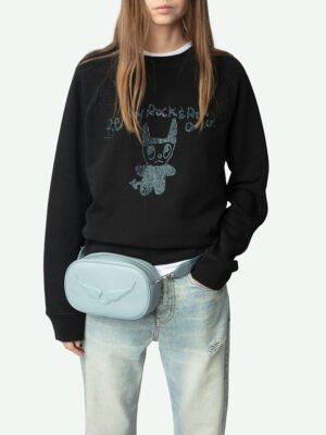 Little Monster Rhinestone Black Women's Round Neck Sweatshirt-DH-ZV-166