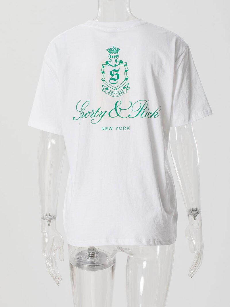 Logo Letter Print White Cotton Women's Short Sleeve T-shirt-GN44 - 图片 6