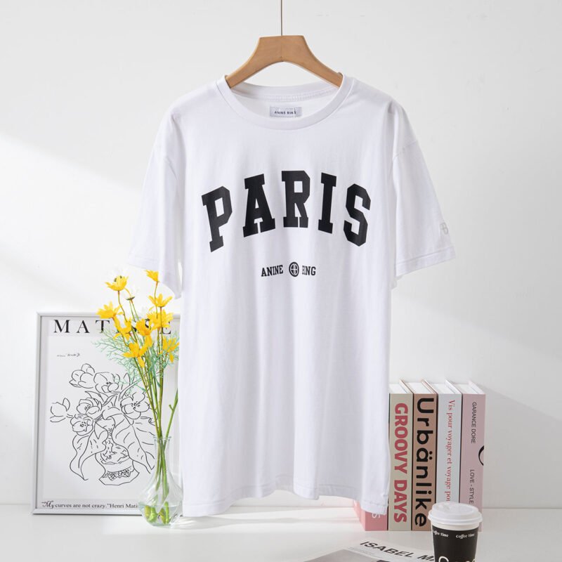 Black London Letter Print Sleeve Logo Embroidery Cotton Women's Short-sleeved T-shirt-ABT08BK - 图片 13