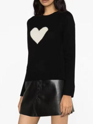 Love Heart Pattern Slim Fit Cashmere Black Women's Knit Sweater-DH-ZV-82